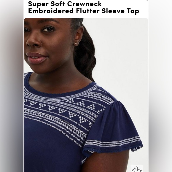 Torrid Super Soft Flutter Sleeve Embroidered Shirt - Picture 3 of 4